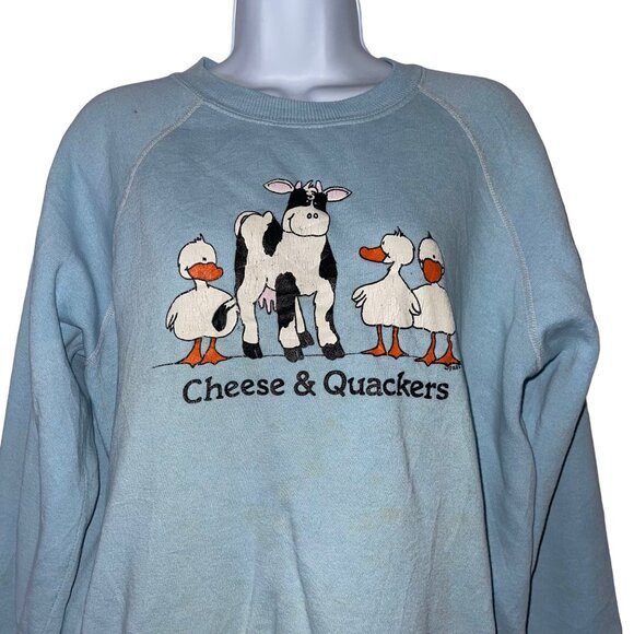 Rare Vtg Cm Bassett Walker Sweatshirt Womens L Cheese Quackers Funny Cow Ducks - Picture 2 of 10